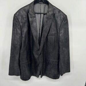 Calvin Klein Black Faux‎ Distressed Leather Sport Coat Jacket Size 52L